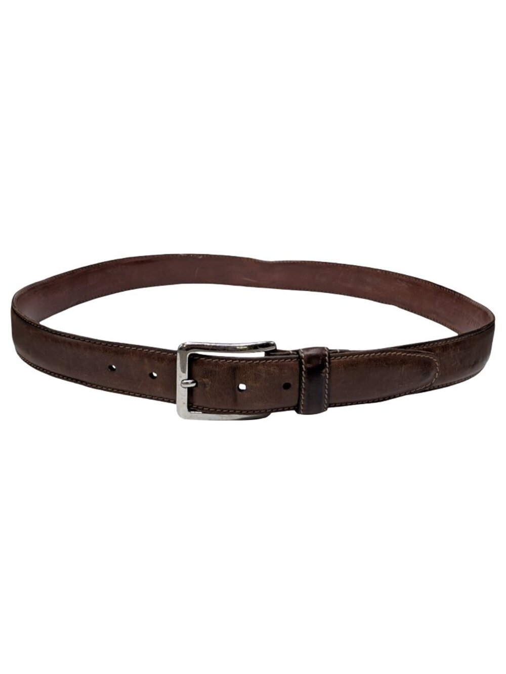 Fullum & Holt Leather Belt Mens Brown Silver Tone Buckle Adjustable Size 38